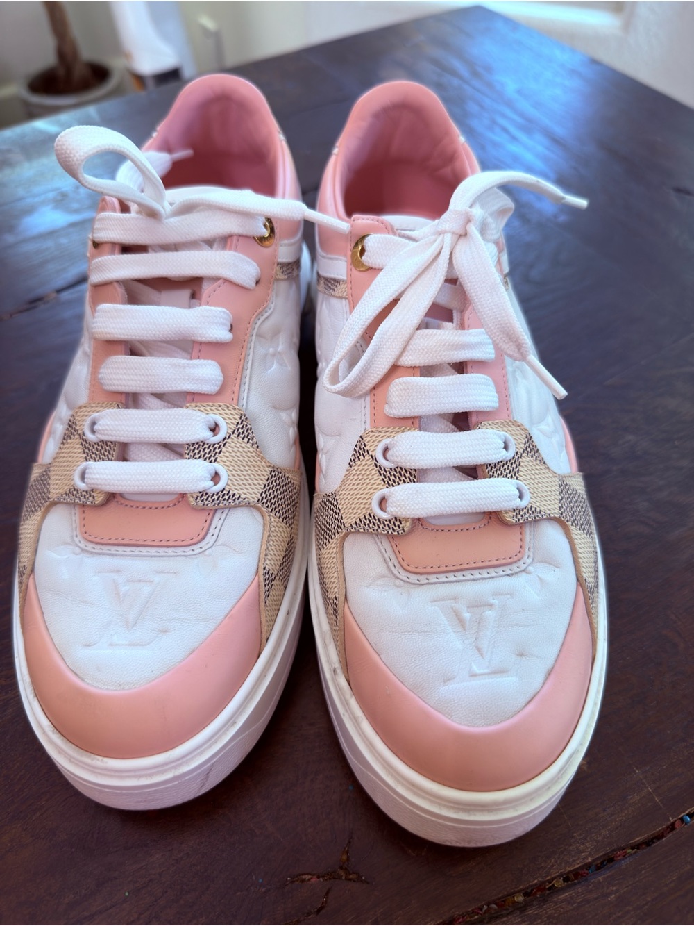 Louis Vuitton Pink, White and Tan Women's Low-Top Sneakers
